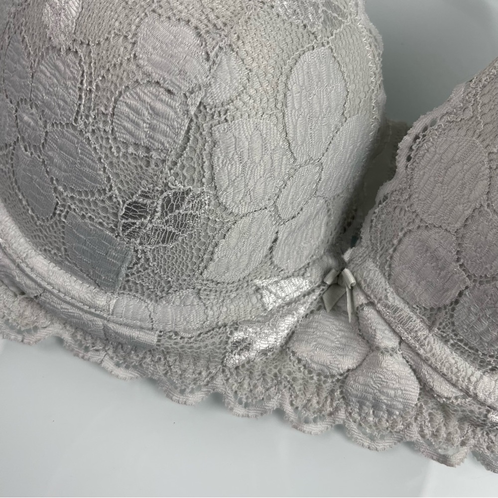 Aerie Bra‎ Racerback 2-1 Convertible Silver Gray Lace Floral Padded Underwire - Picture 4 of 9